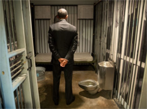 Obama in Prison Cell at El Reno in Oklahoma on July 16, 2015
