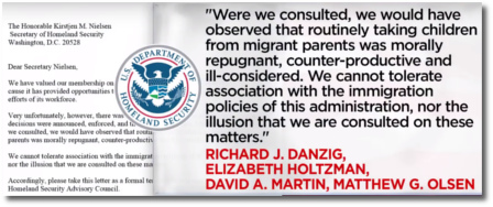 Member of Homeland Security Advisory Council resign over admin's morally repugnant immigration policy of separating children from parents